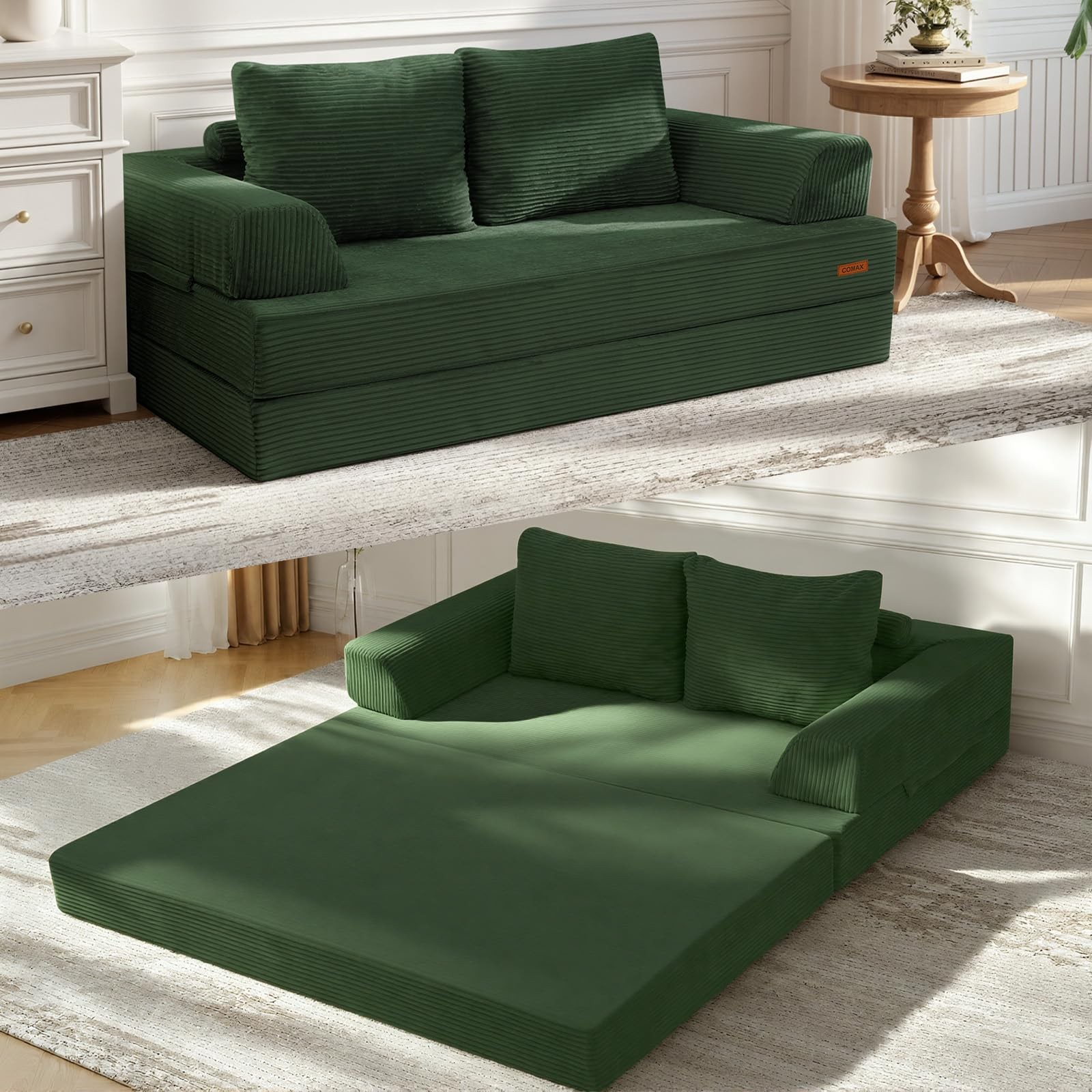 COMAX Futon Sofa Bed, Convertible Folding Sofa, Classic Green
