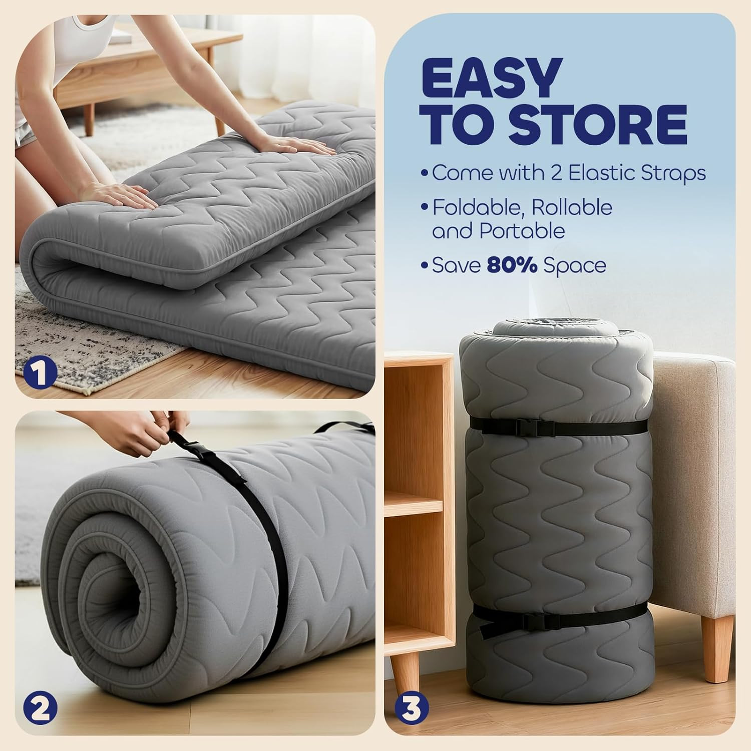 Extra Firm 3.5″ Japanese Floor Mattress – Portable Futon for Guests & Camping