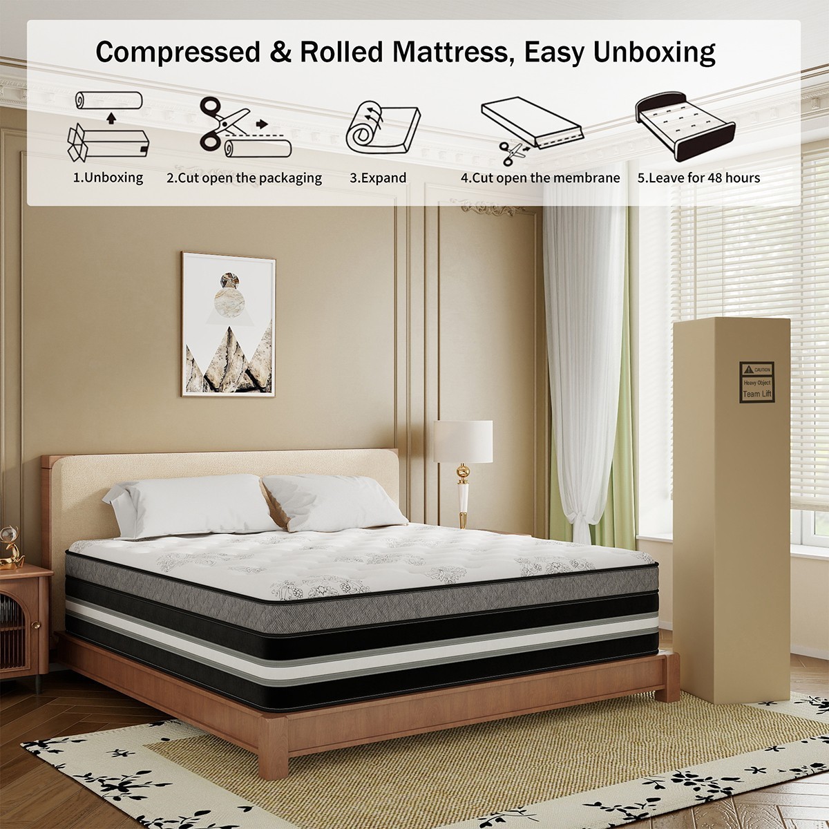 12″ 14″ Mattress In A Box Gel Memory Foam Pocket Spring Twin Full Queen King