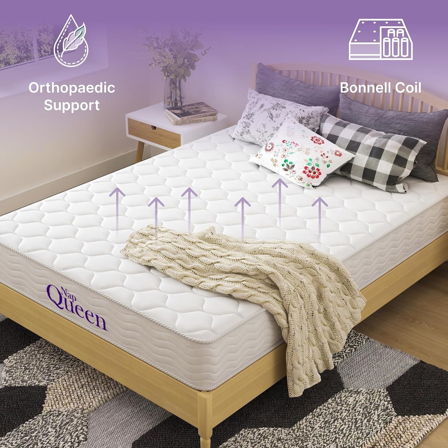 8 Inch Innerspring Queen Size Medium Firm Memory Foam Mattress, Bed in a Box,…