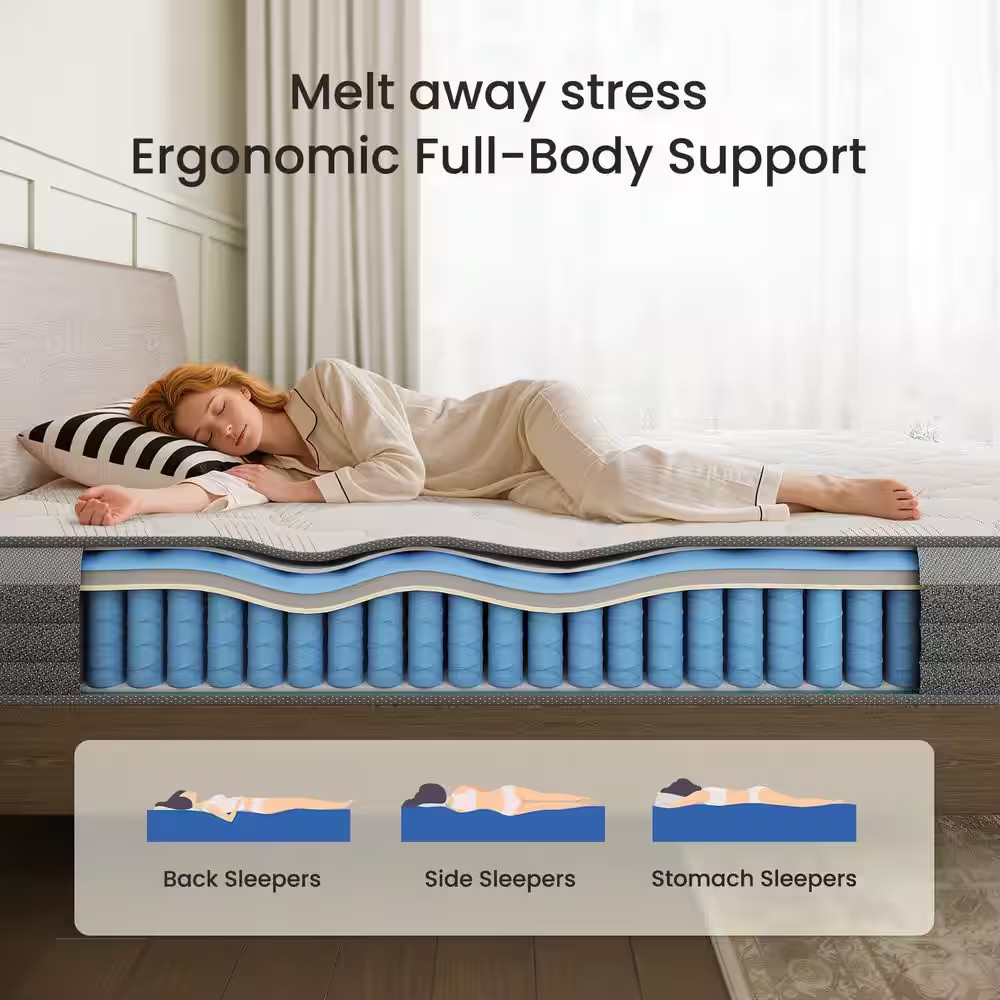 Queen Size Soft Hybrid Gel Memory Foam 10 In. Innerspring Euro Top Support and M
