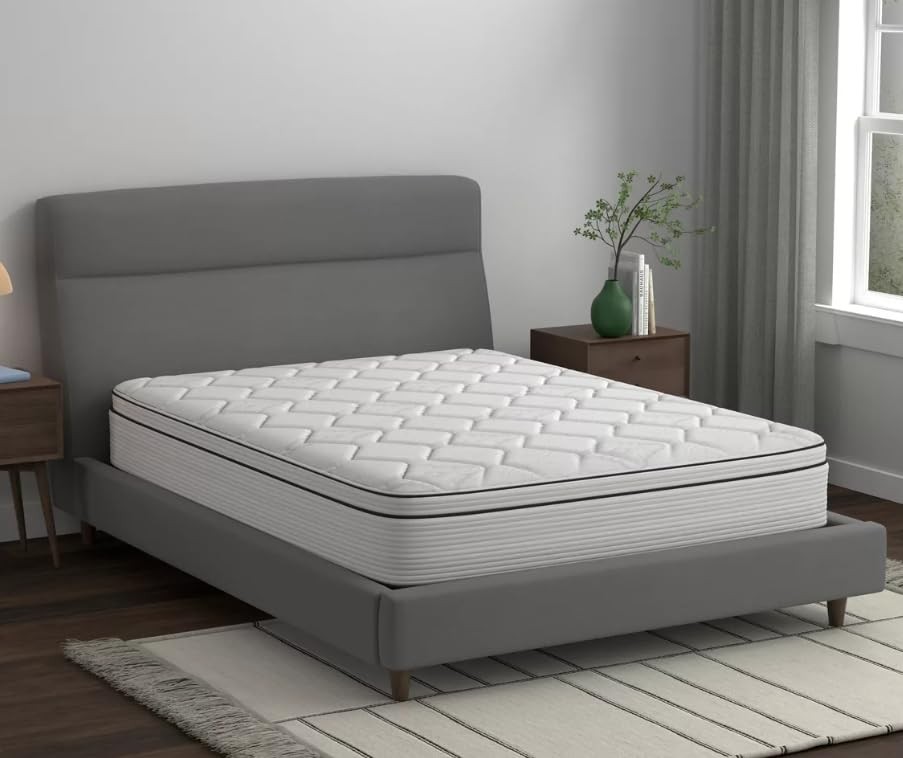 Spring Cream White Luxury Hybrid Mattress, Euro-Top | Cooling Gel Memory Foam