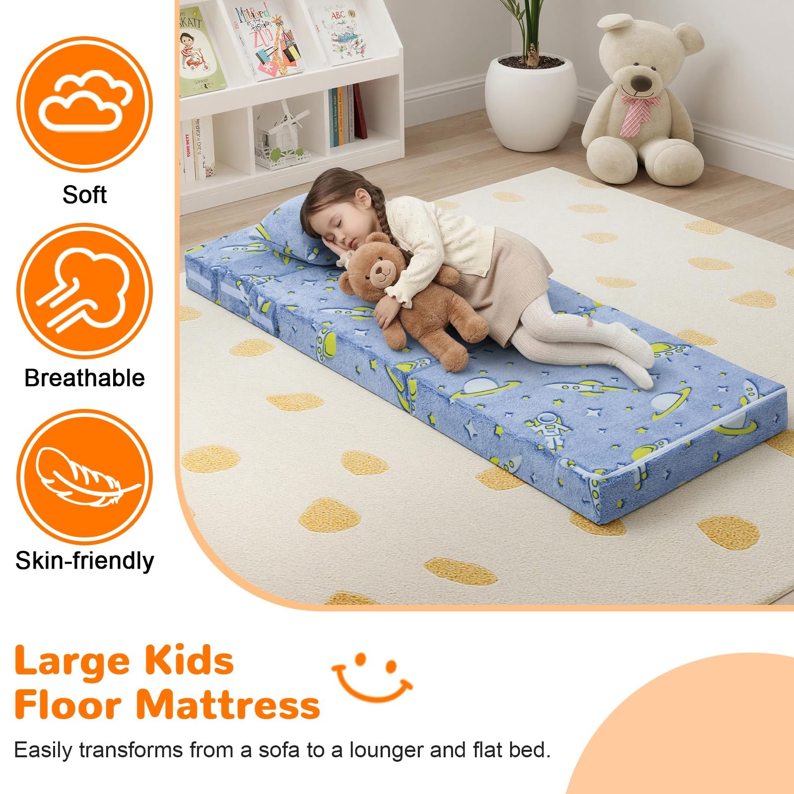 Foldable Futon Chair Bed for Kids, Glow Tri-fold Sofa Bed Convertible Toddler…