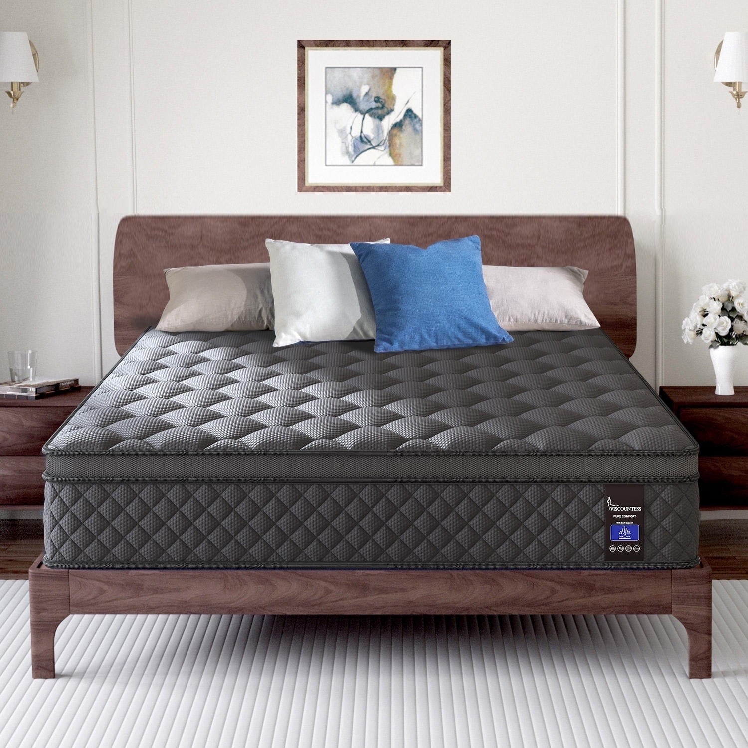 Viscountess C-14K Black 14 inch King Mattress Gel Memory Foam Hybrid Mattress in