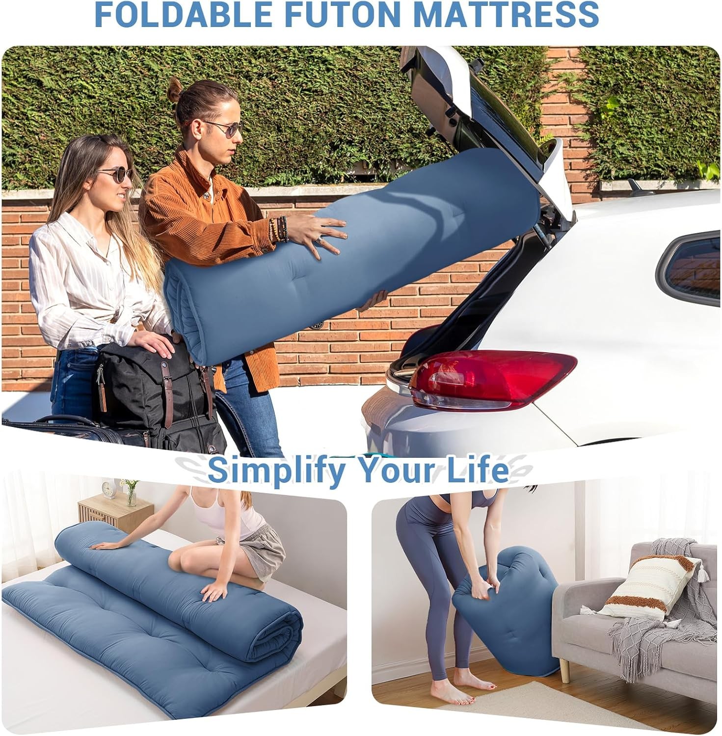 Japanese Futon Floor Mattress, Thick Foldable Tatami Mat for Sleeping Guest Room