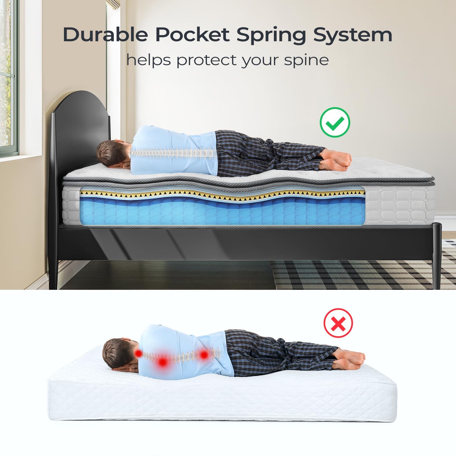 Queen Mattresses, 10 Inch Hybrid Pillow Queen Size Mattress in a Box, Memory Foa