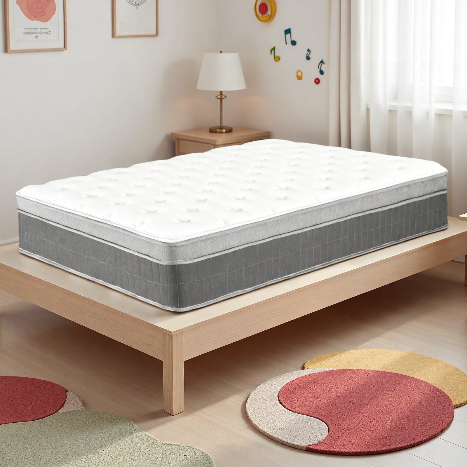 Twin Hybrid Mattress 12″ – Memory Foam Medium Firm Breathable Gray Trim