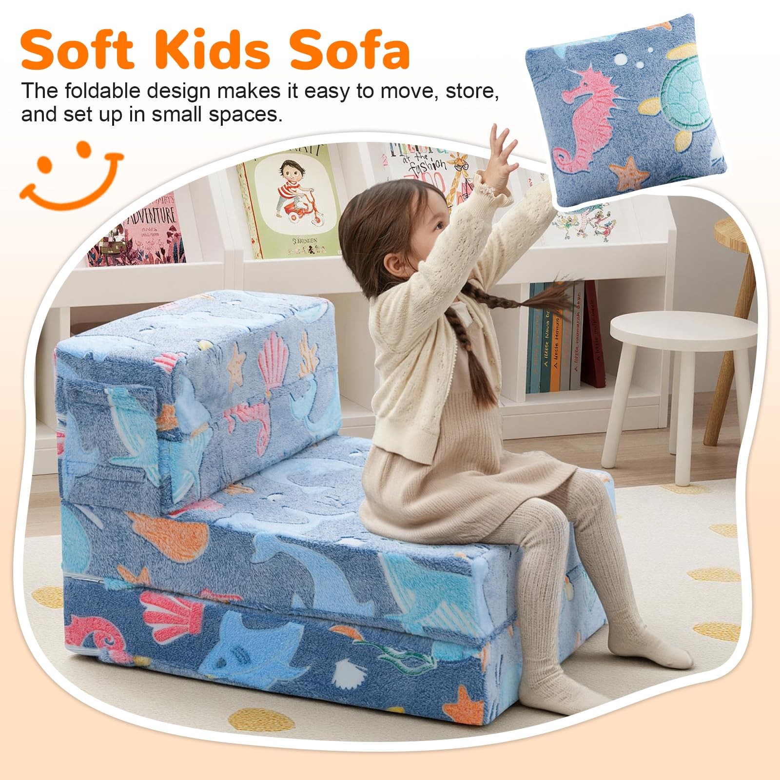 Foldable Futon Chair Bed for Kids, Glow Tri-fold Sofa Bed Convertible Toddler…