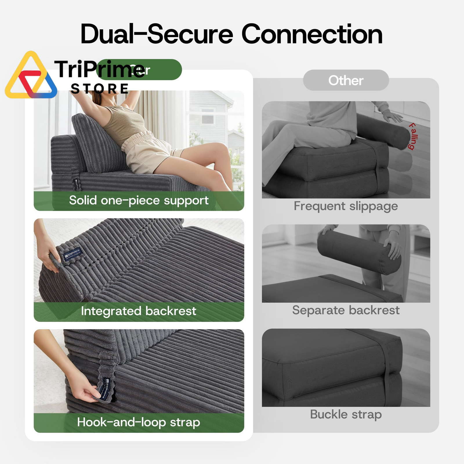 MEGAYES 4-in-1 Folding Sofa Bed Convertible Boneless Sleeper 1-Single, Grey