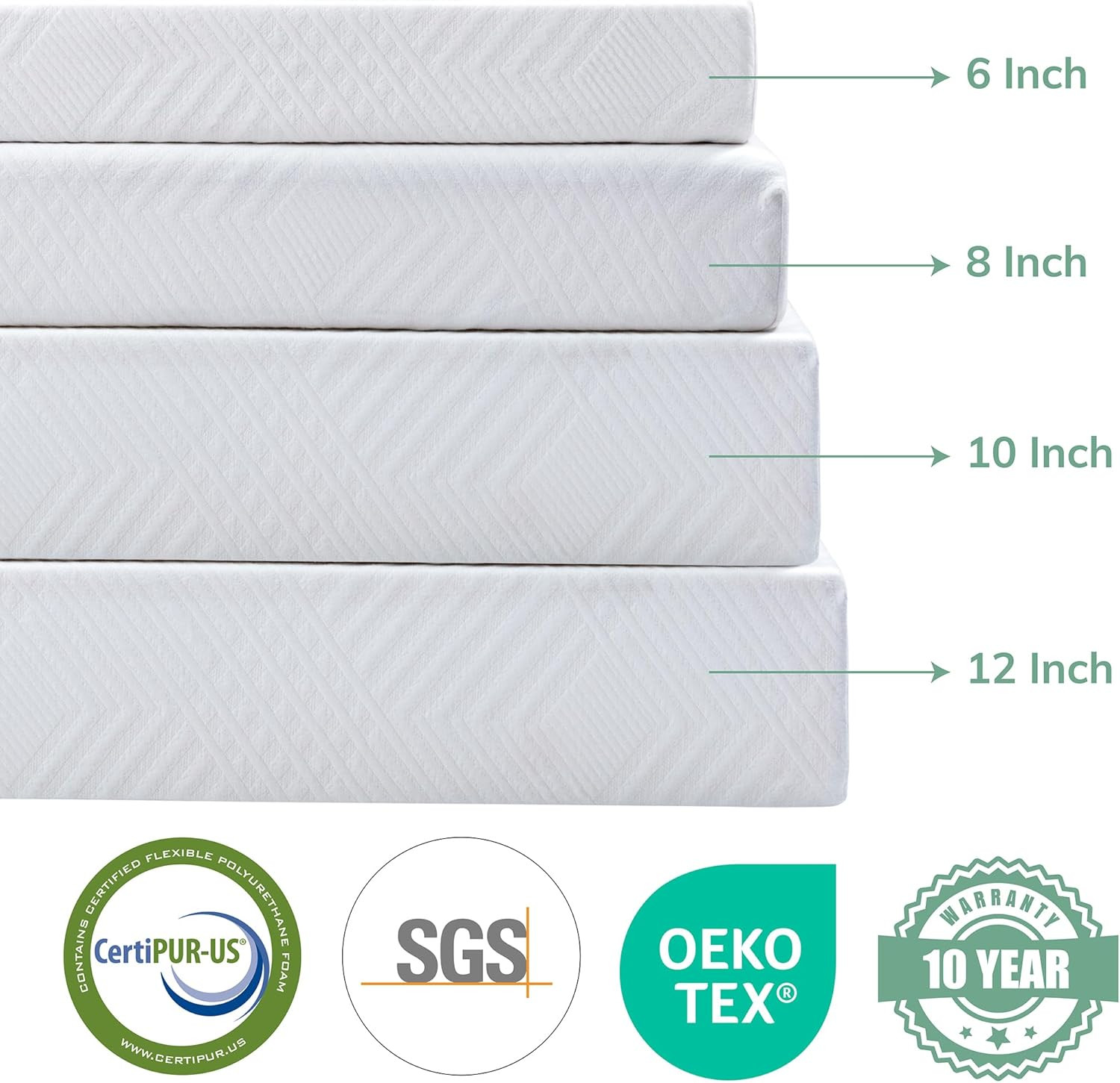 EGO 8 Inch Twin Memory Foam Mattress – Green Tea & Cooling Gel, Medium Firm, Cer