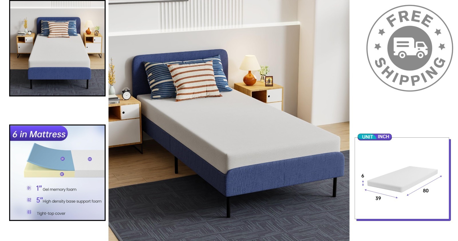 Luxurious 6-Inch Twin XL Gel Memory Foam Mattress – Cool & Comfy Sleep