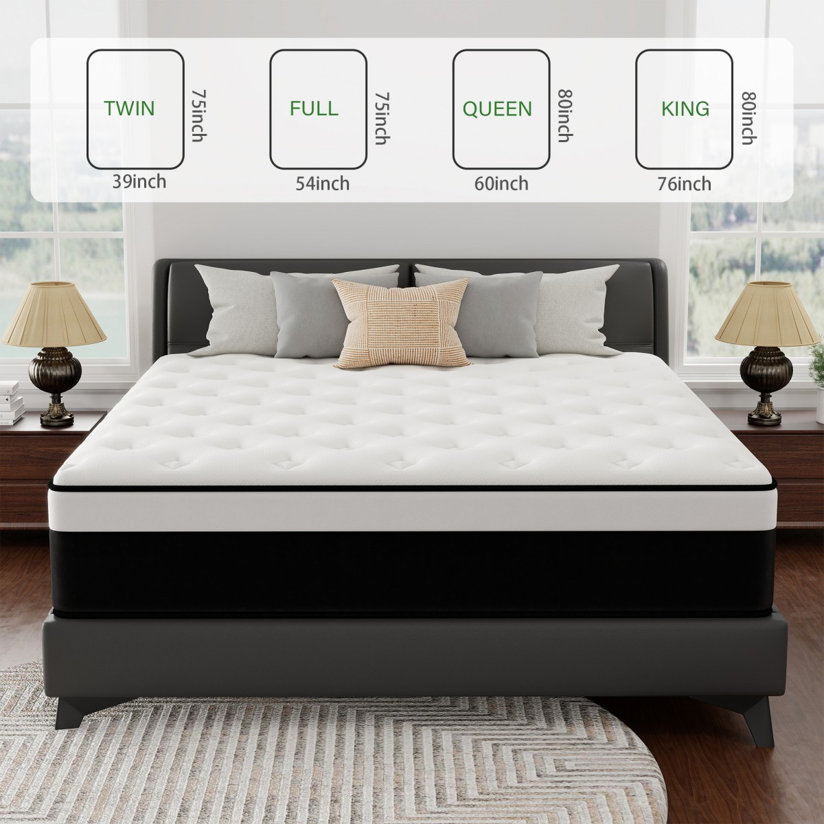 12 Inch Queen Size Mattress Gel Memory Foam Pocket Spring Hybrid Medium Firm Bed
