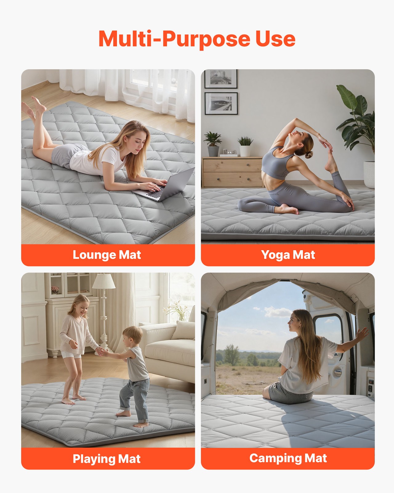 VEVOR Japanese Tatami Mat Queen Foldable Futon Mattress with Storage Bag Gray