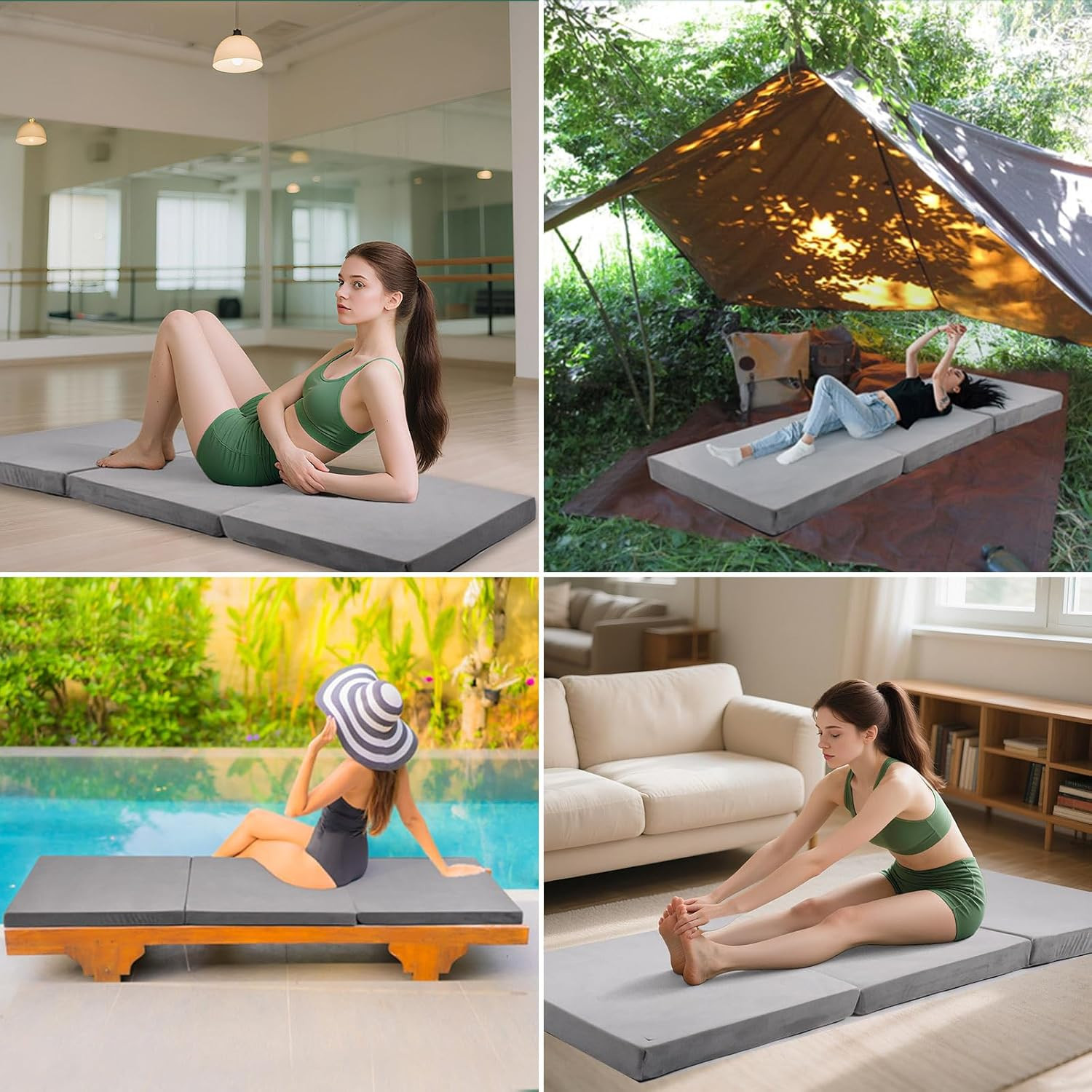 Trifold Memory Foam Folding Mattress for Camping and Guest Use, Washable Cover