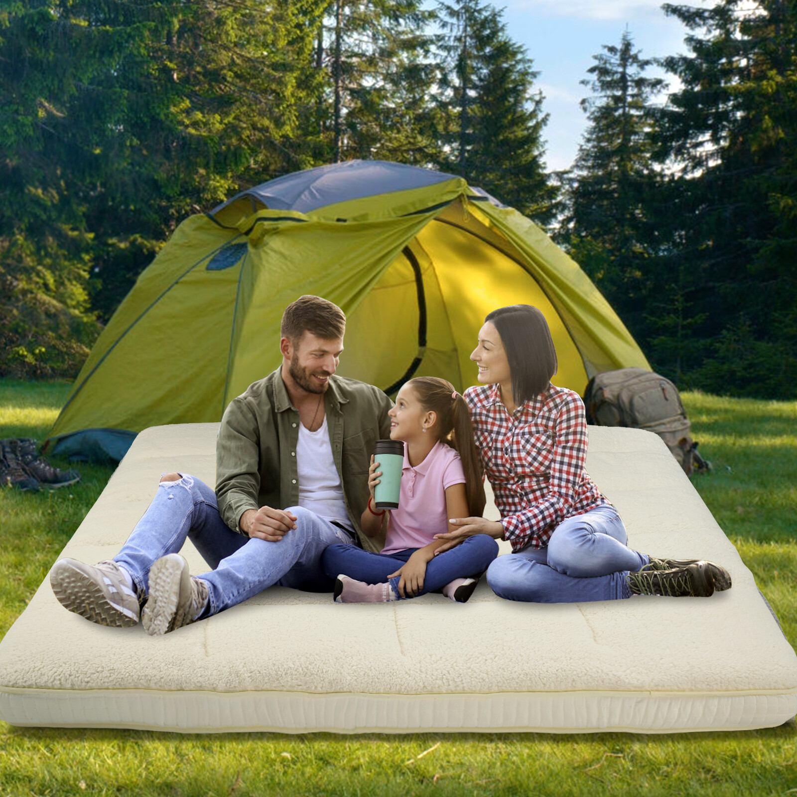 SUNYRISY Japanese Mattress Topper Quilted Fitted Mattress Sherpa Fleece Cushion