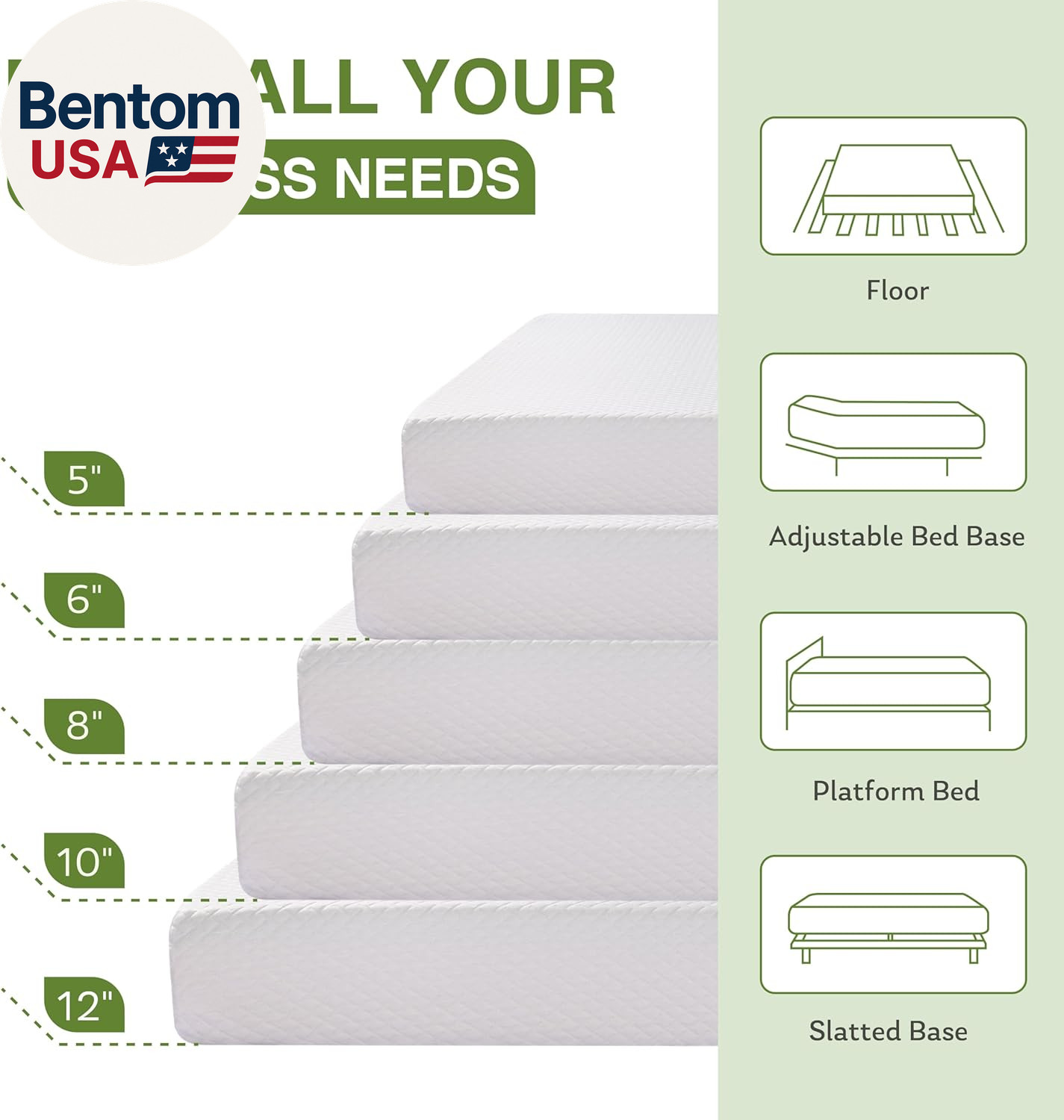 8 Inch Twin Mattress, Memory Foam Mattress with Cooling Green Tea Gel, Relieve P
