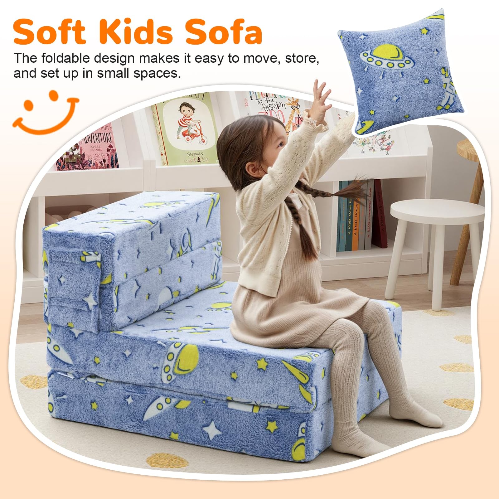 Foldable Futon Chair Bed for Kids, Glow Tri-fold Sofa Bed Convertible Toddler…