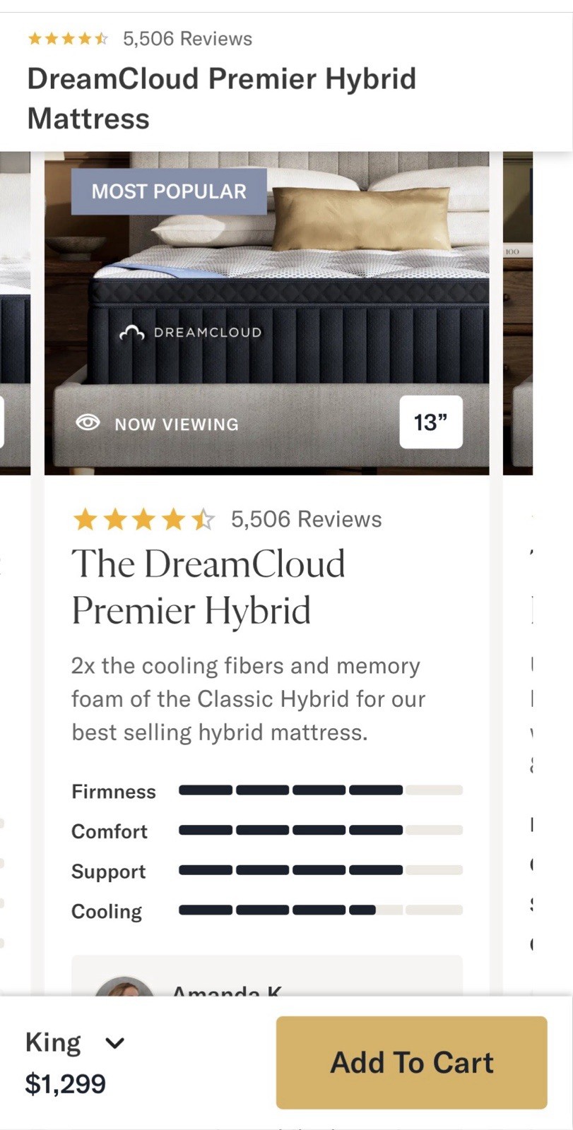 King Size Dream Cloud Premier Hybrid Mattress