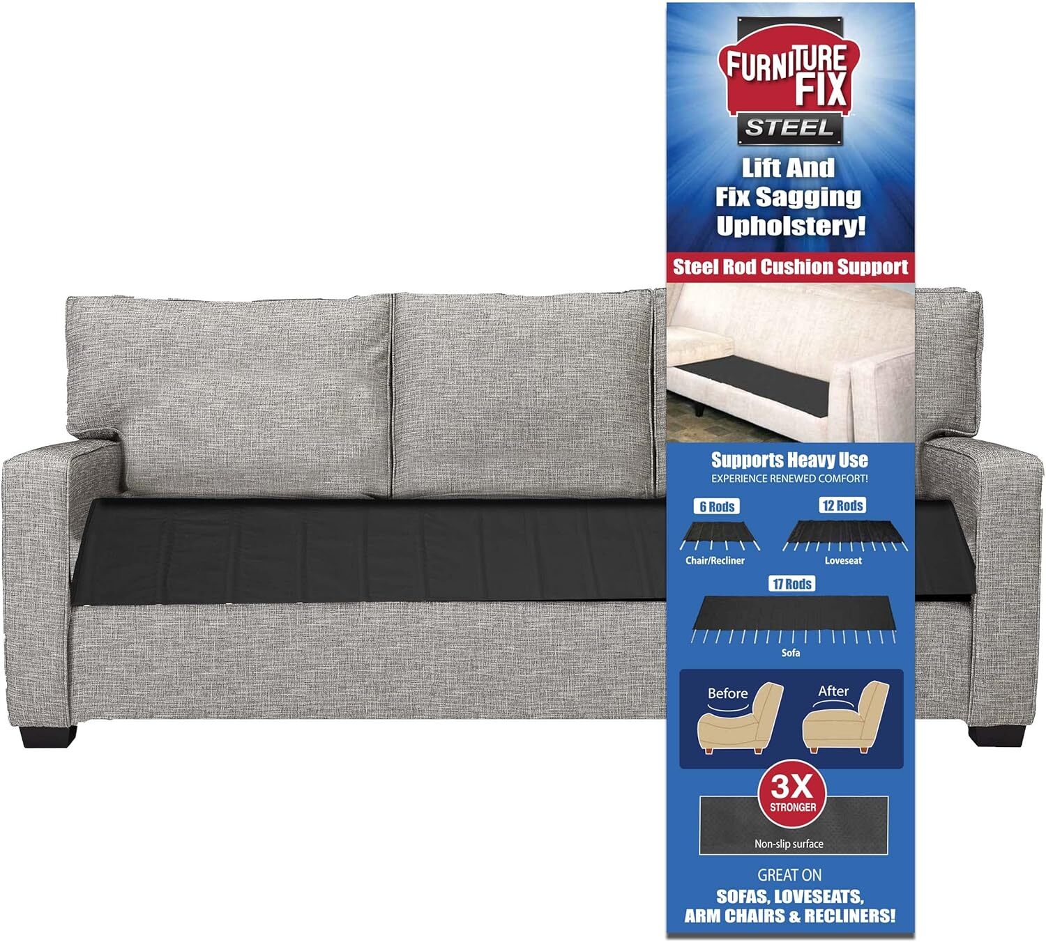 Furniture Fix Steel for Chair, Sofa, Loveseat, Sofa (66 x 17″), Black