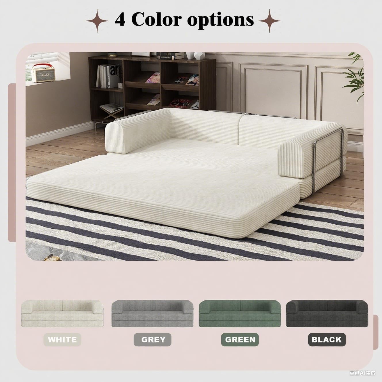 79″ 5-in-1 Convertible Sleeper Sofa Bed, No Assembly Corduroy Modular