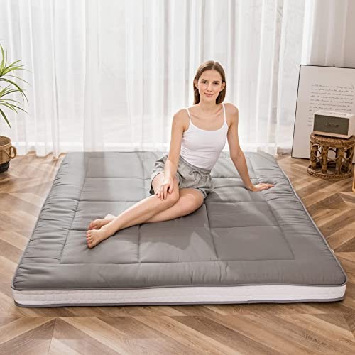 Futon Mattress, Padded Japanese Floor Mattress Quilted Bed Full Dark Grey