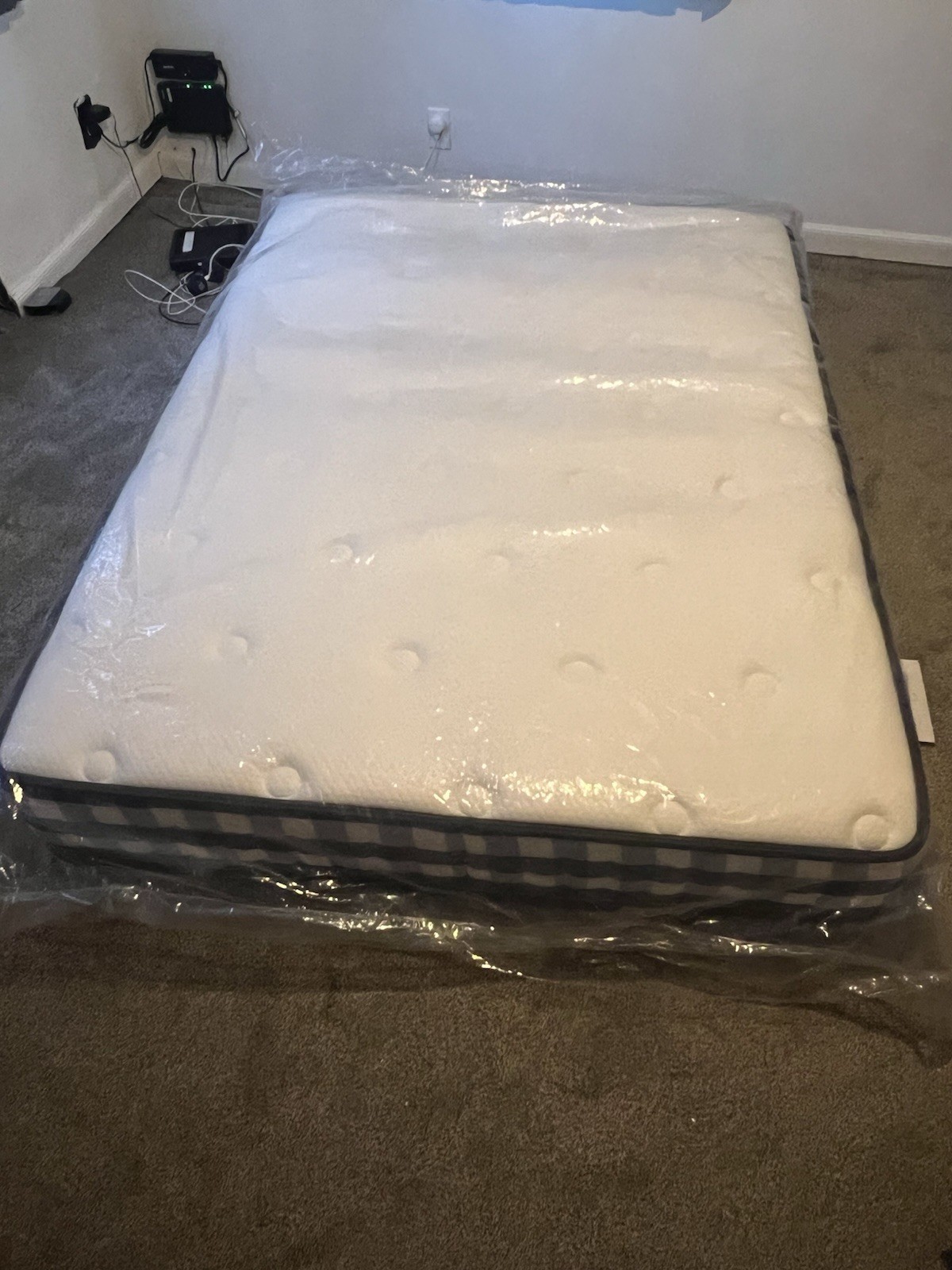 Queen Mattress White Blue Solid Rectangle for Bedroom Adults