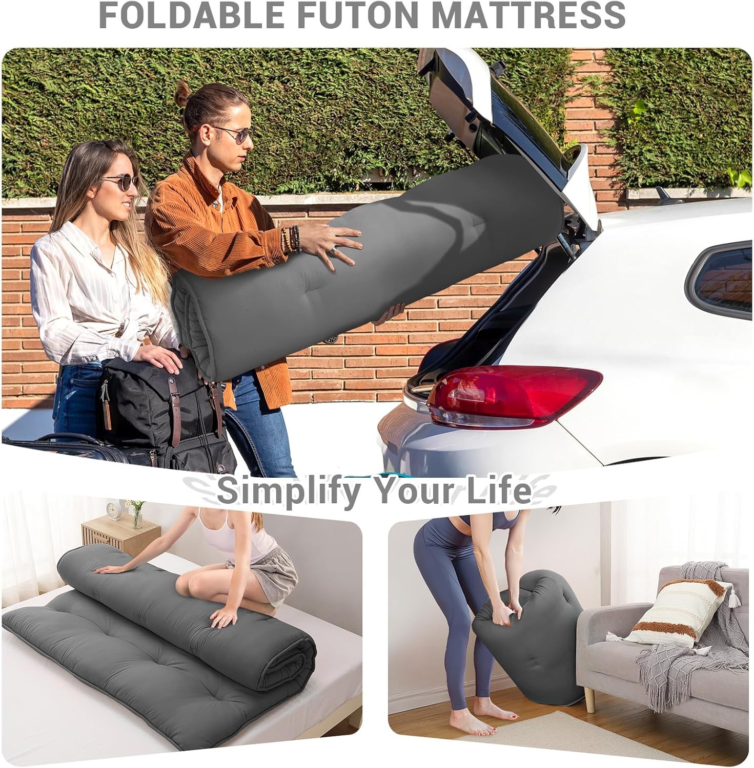 Japanese Futon Floor Mattress, Thick Foldable Tatami Mat for Sleeping Guest Room