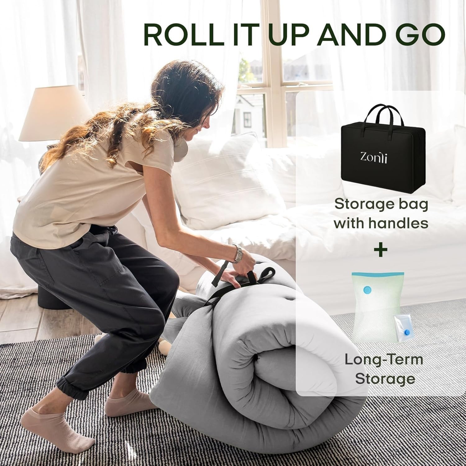 2.5″ Thick Japanese Floor Futon Mattress – Twin Size Cotton Sleep Pad for Travel