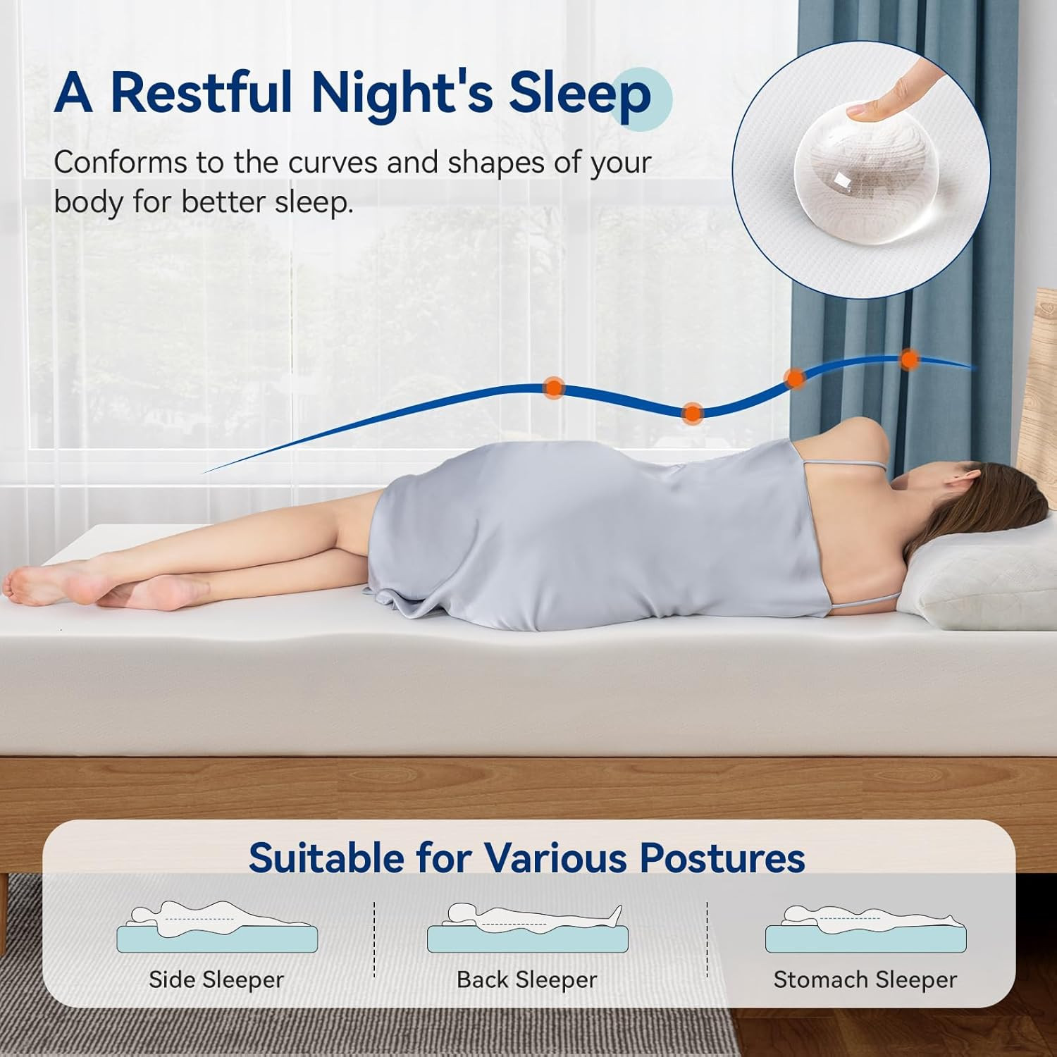 Medium Firm Memory Foam Mattress, Breathable, 8 Inch, Queen, White/Grey