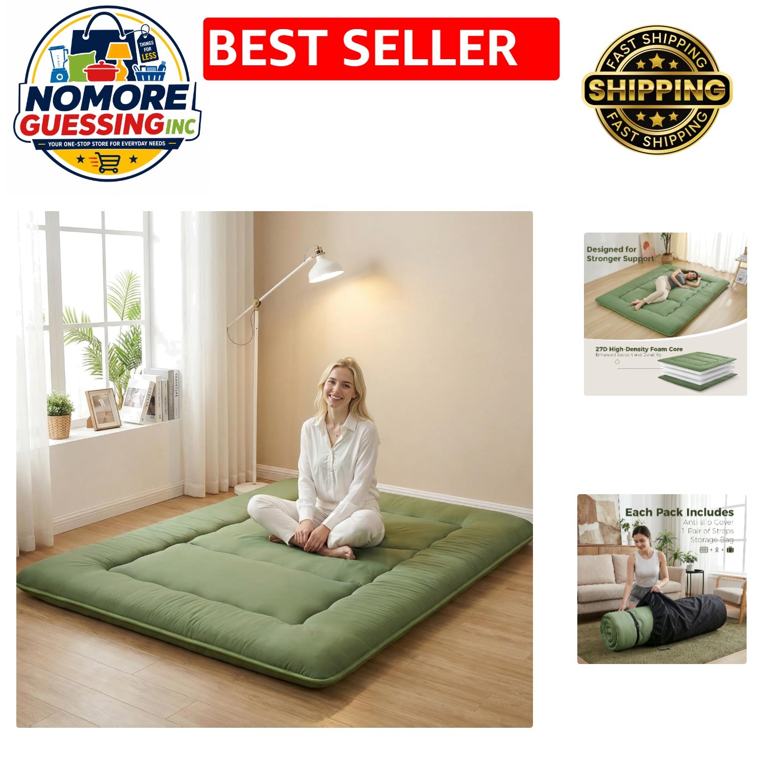 3-Layer 2.5″ Japanese Futon Mattress – Portable & Multi-Functional Green Comfort