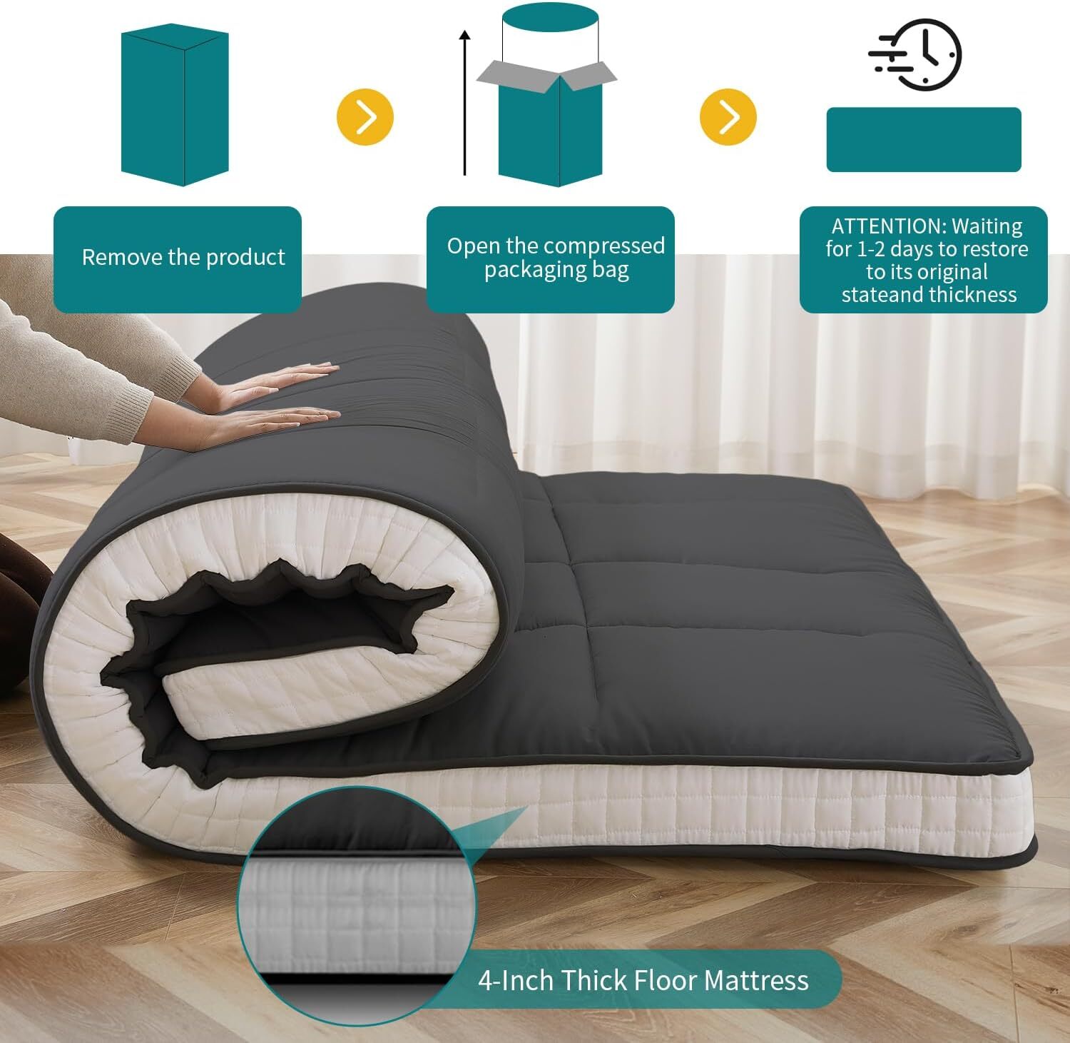 NAIZEA Memory Foam Mattress 2.5 inch / 4 inch Folding Mattress Travel Guest Mat
