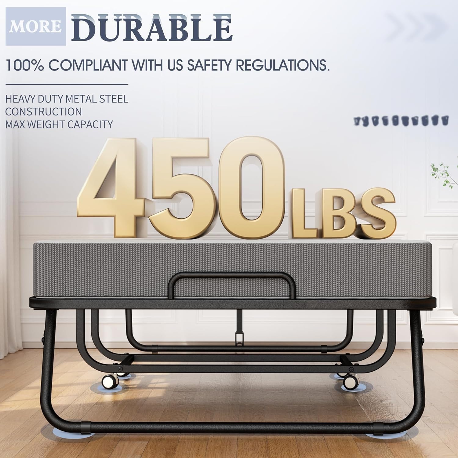 75″x31″ Folding Cot Bed, Metal Frame on Wheels, Roll Away, Space Saving