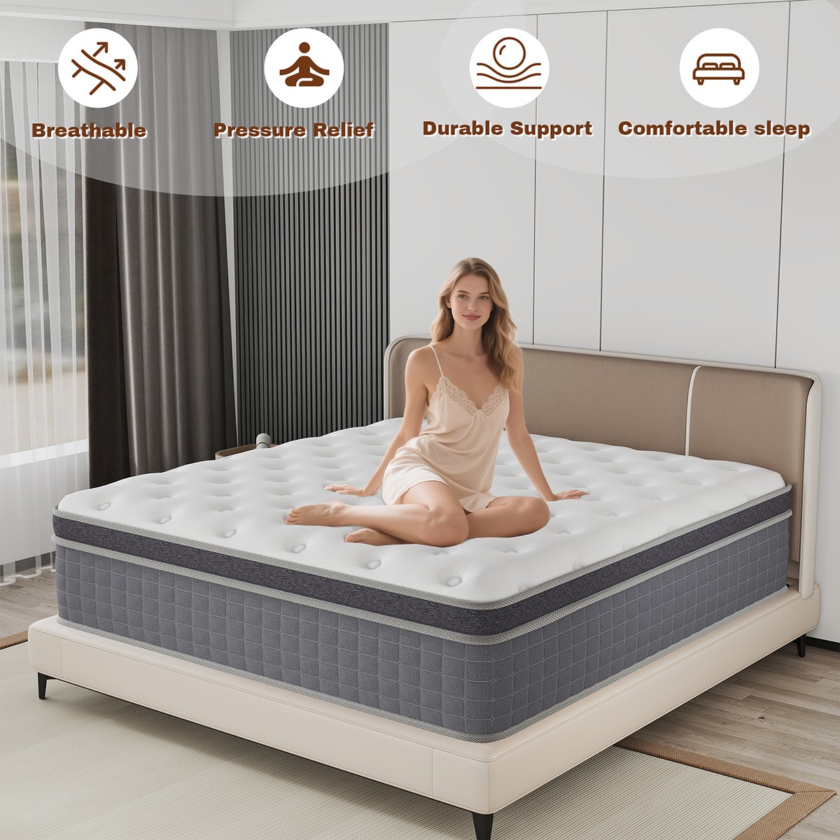 10/12/14 Inch Mattress Hybrid Memory Foam Bed in A Box,Twin Full Queen King Size