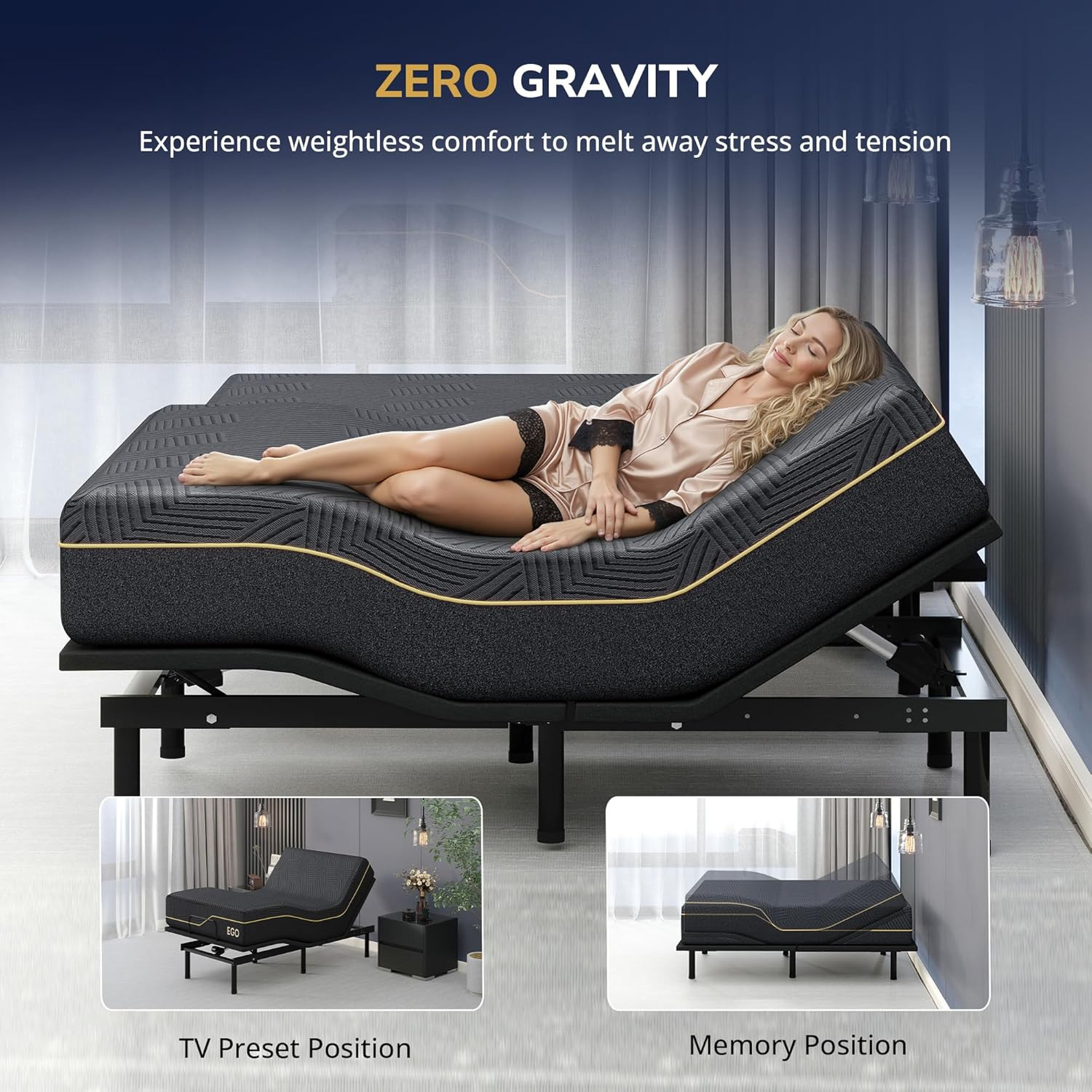 EGOHOME Split King Adjustable Bed with 14″ Memory Foam Mattress & Massage