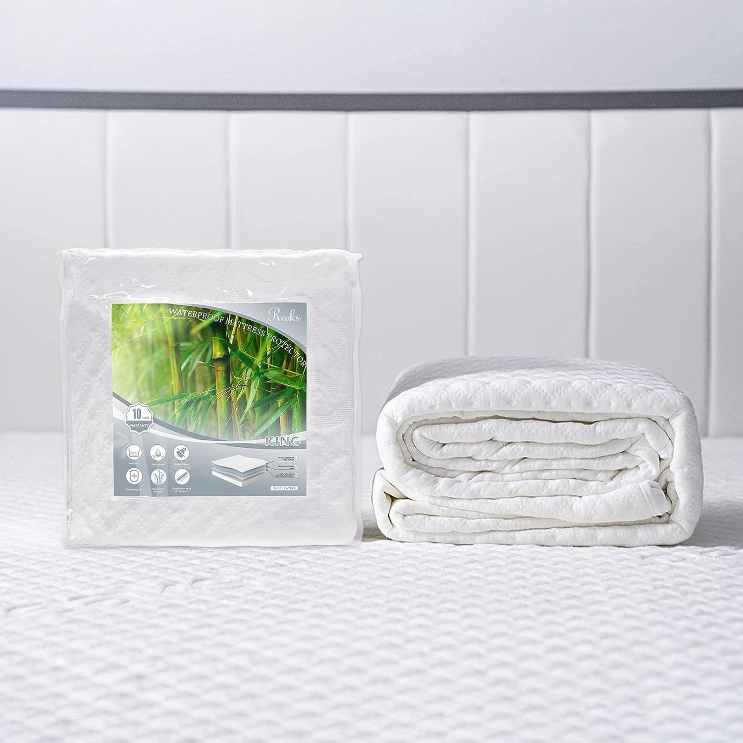 King Size Waterproof Mattress Protector Cooling Rayon from Bamboo King, White