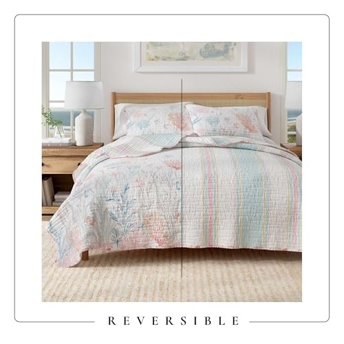Coastal Quilt Set – 3-Piece Full/Queen Size Coral Reef – Full/Queen Coral