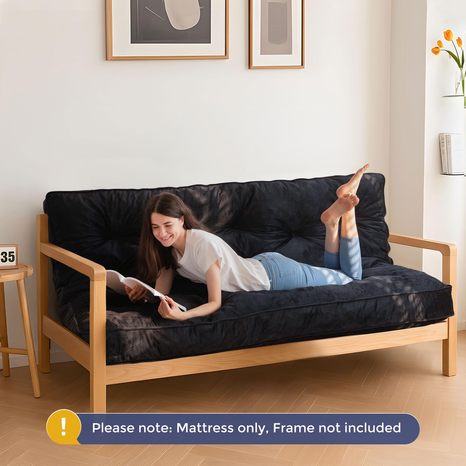 MAXYOYO 6″ Futon Mattress Full Size, Velvet Thick Futons Sofa Couch Bed, Vers…