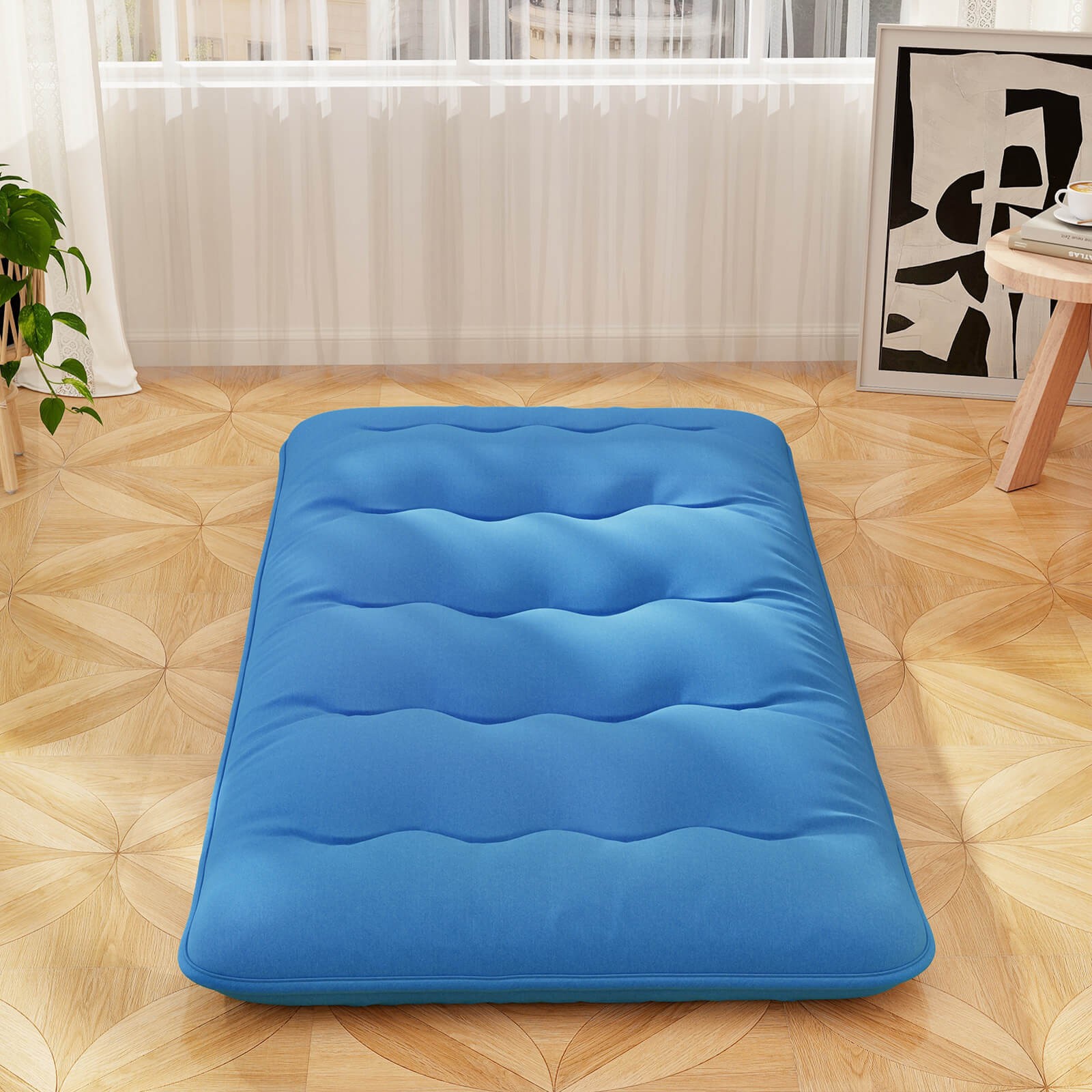Twin Futon Mattress Japanese Floor Sleeping Pad Washable Cover Carry Bag Blue