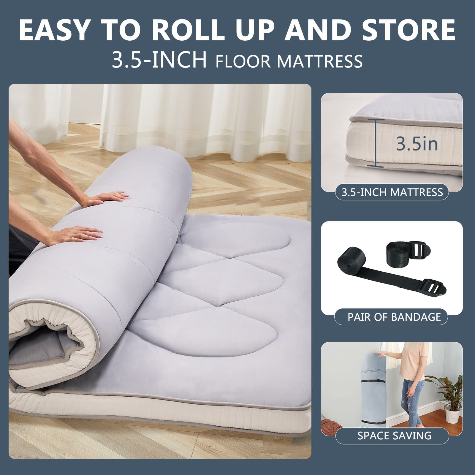Thick Japanese Futon Mattress Roll-Up Sleeping Pad Floor Bed Couch Mat