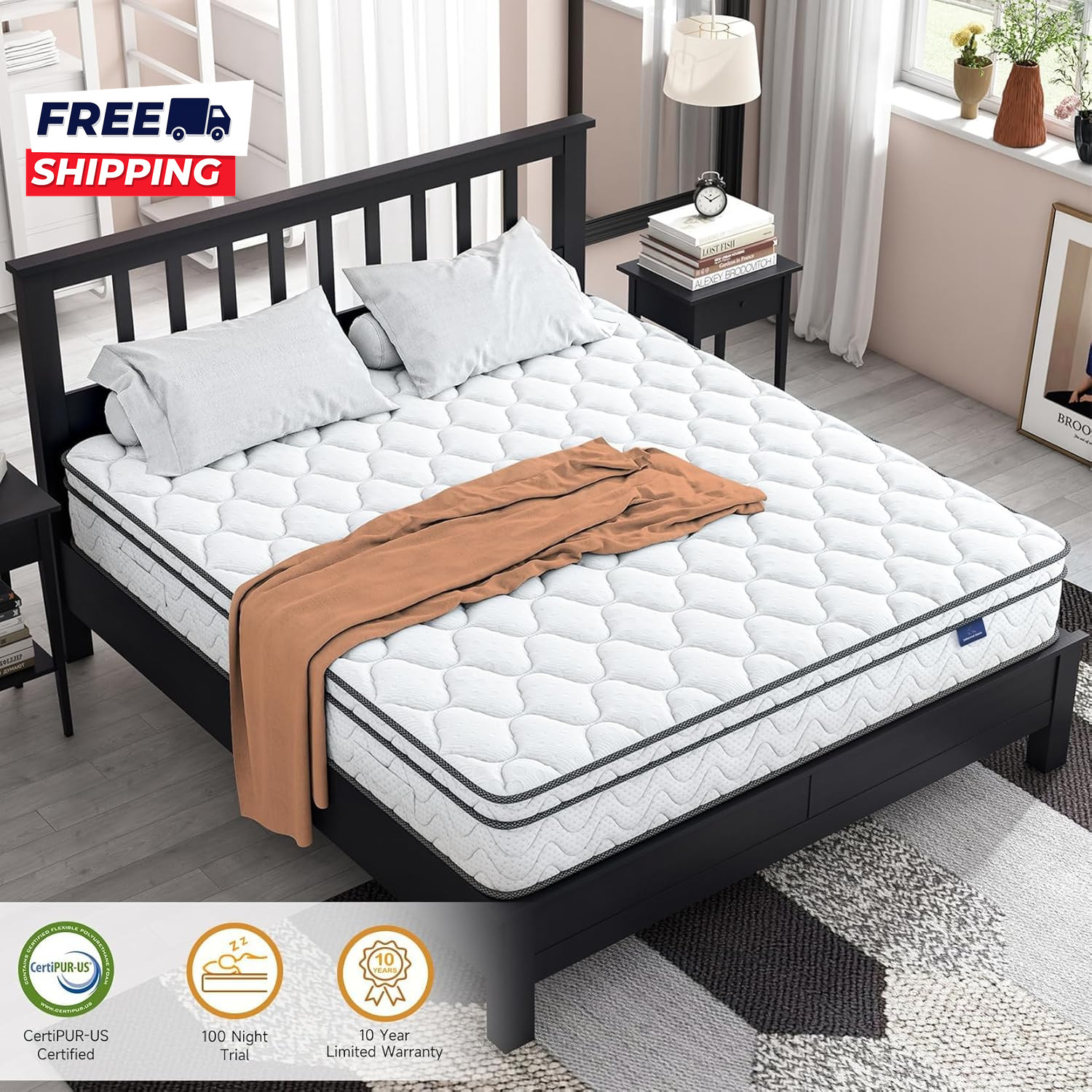Twin XL Mattress 10 Inch Fiberglass-Free Cool Sleep Hybrid Mattress in a Box