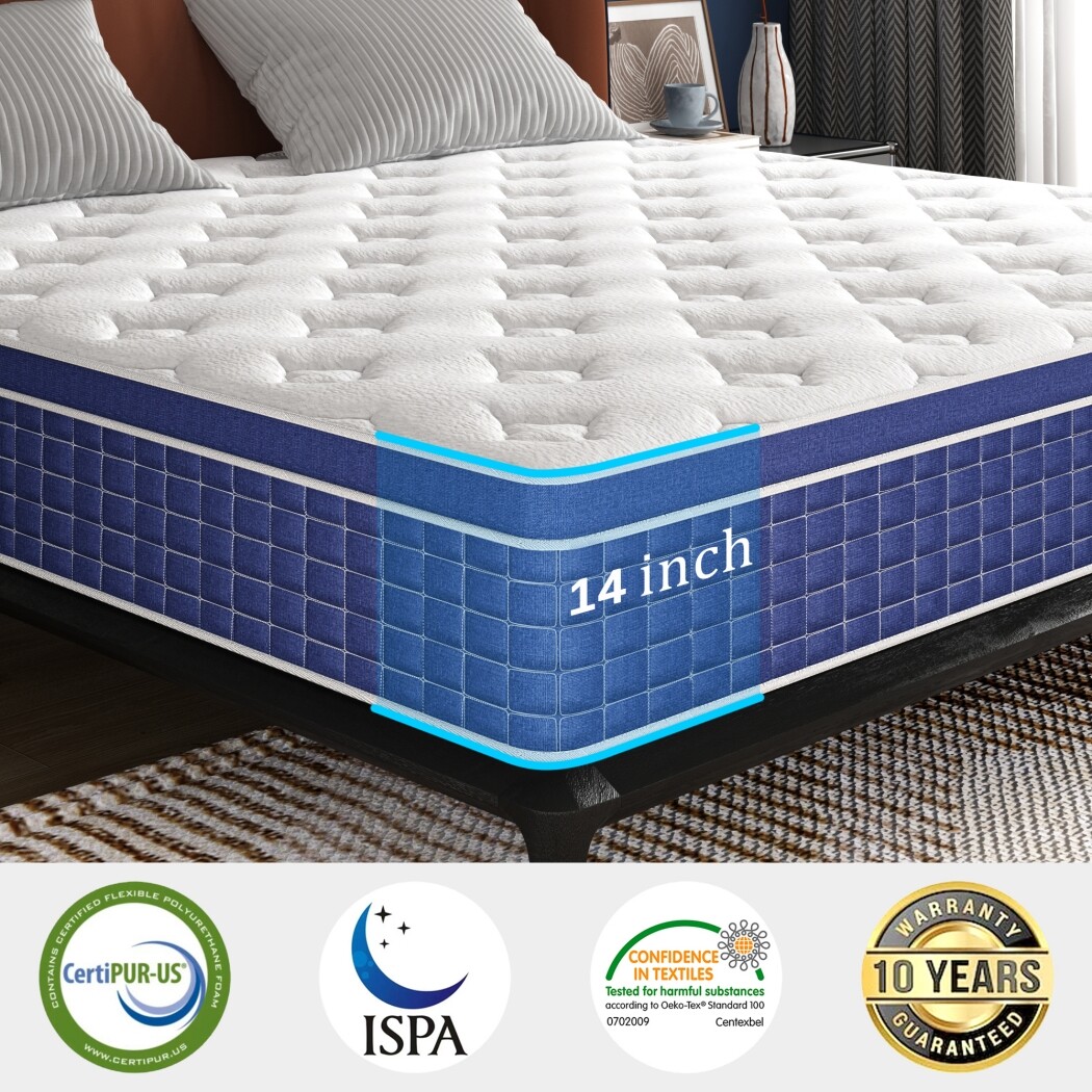Mattress 10″12″14″ Memory Foam Hybrid Innerspring Twin Full Queen King In Box