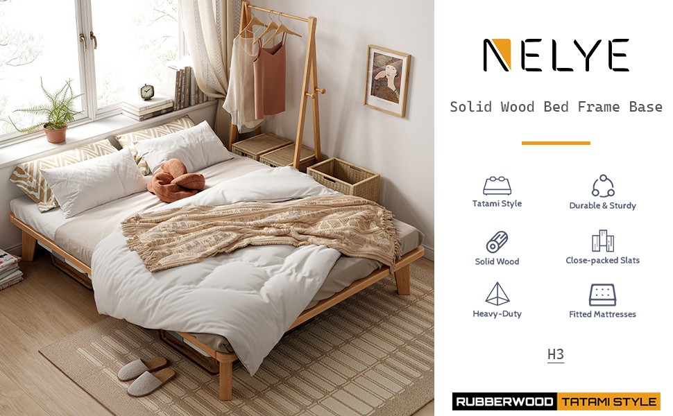 Full Platform Bed Base – 14 Inch Solid Wood Mattr Foundat with