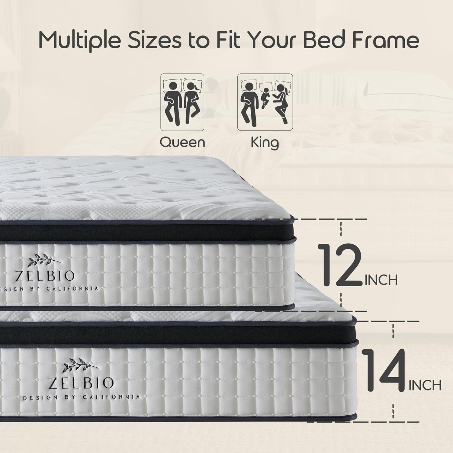 King Size 14″ Gel Memory Foam Hybrid Mattress with Cooling & Support