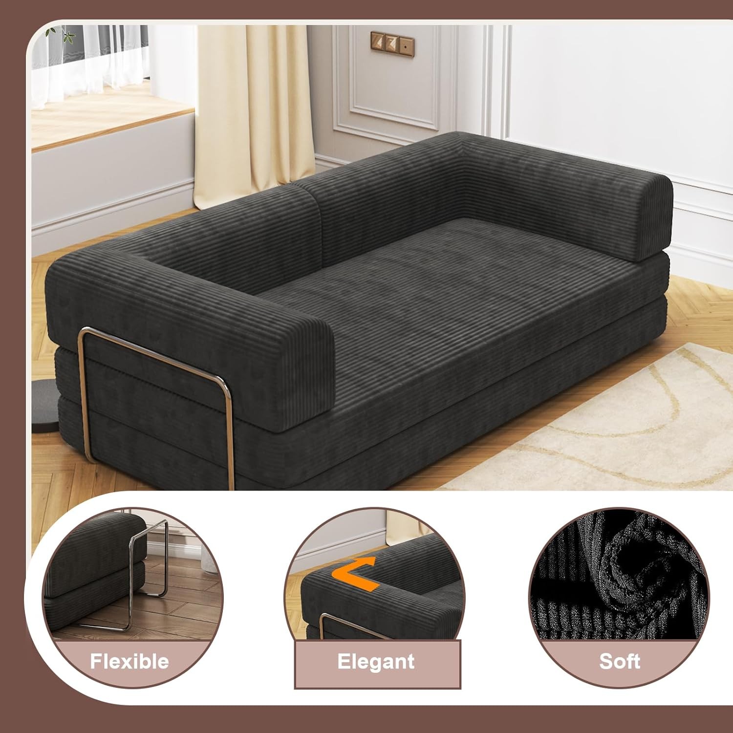 Convertible Corduroy Sleeper Sofa Bed,Folding Mattr Couch with