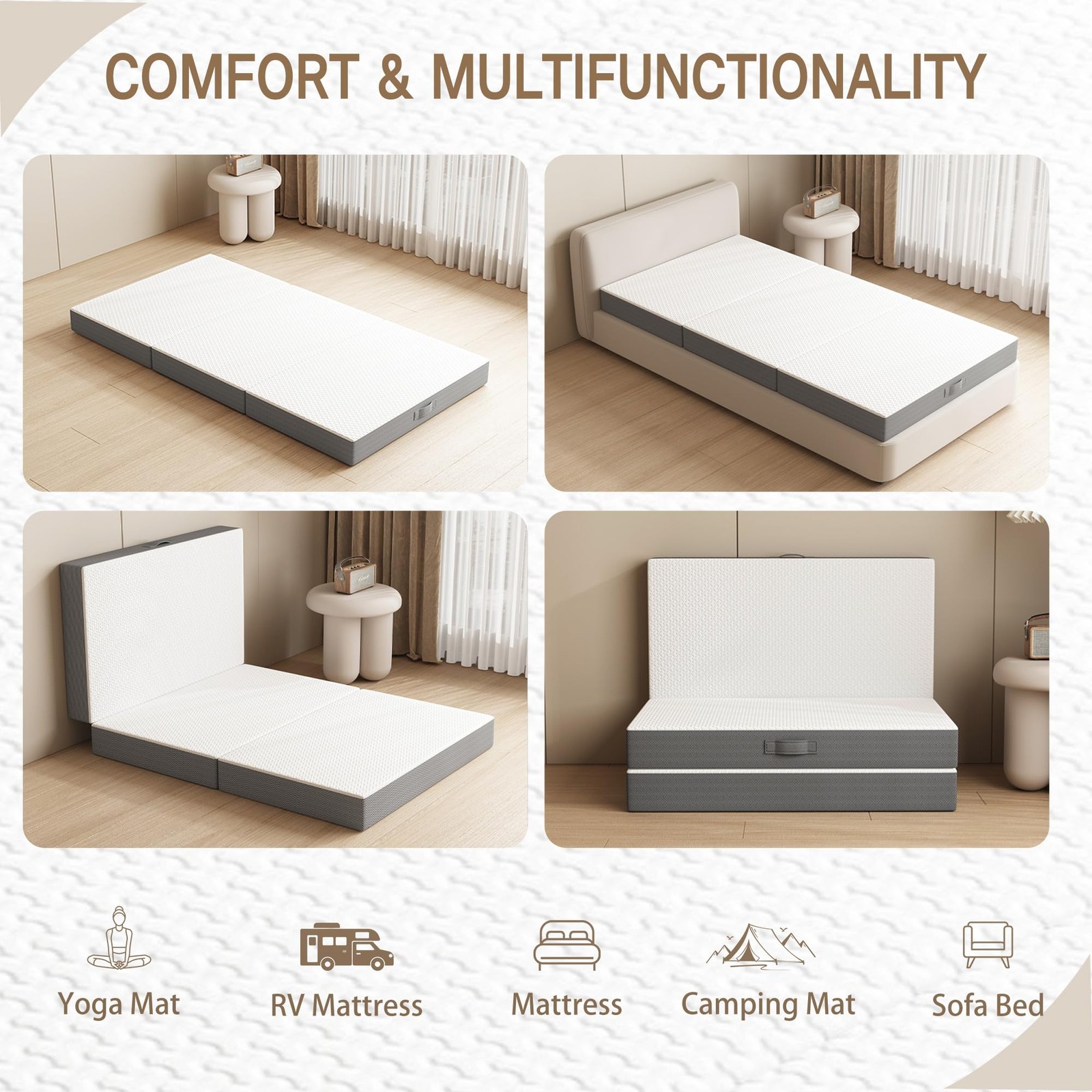Tri-Fold Memory Foam Mattress, 6 inch Single Folding with Washable Covers, Re…
