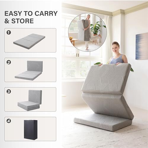 Tri-Fold Memory Foam Mattress, 4 inch Single Folding Assorted Styles , Sizes