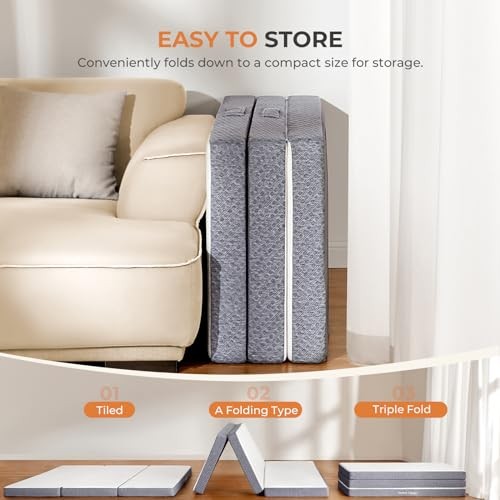 Tri Folding Mattress – 4-inch Foldable Mattress with a Tw” White 4 Inch