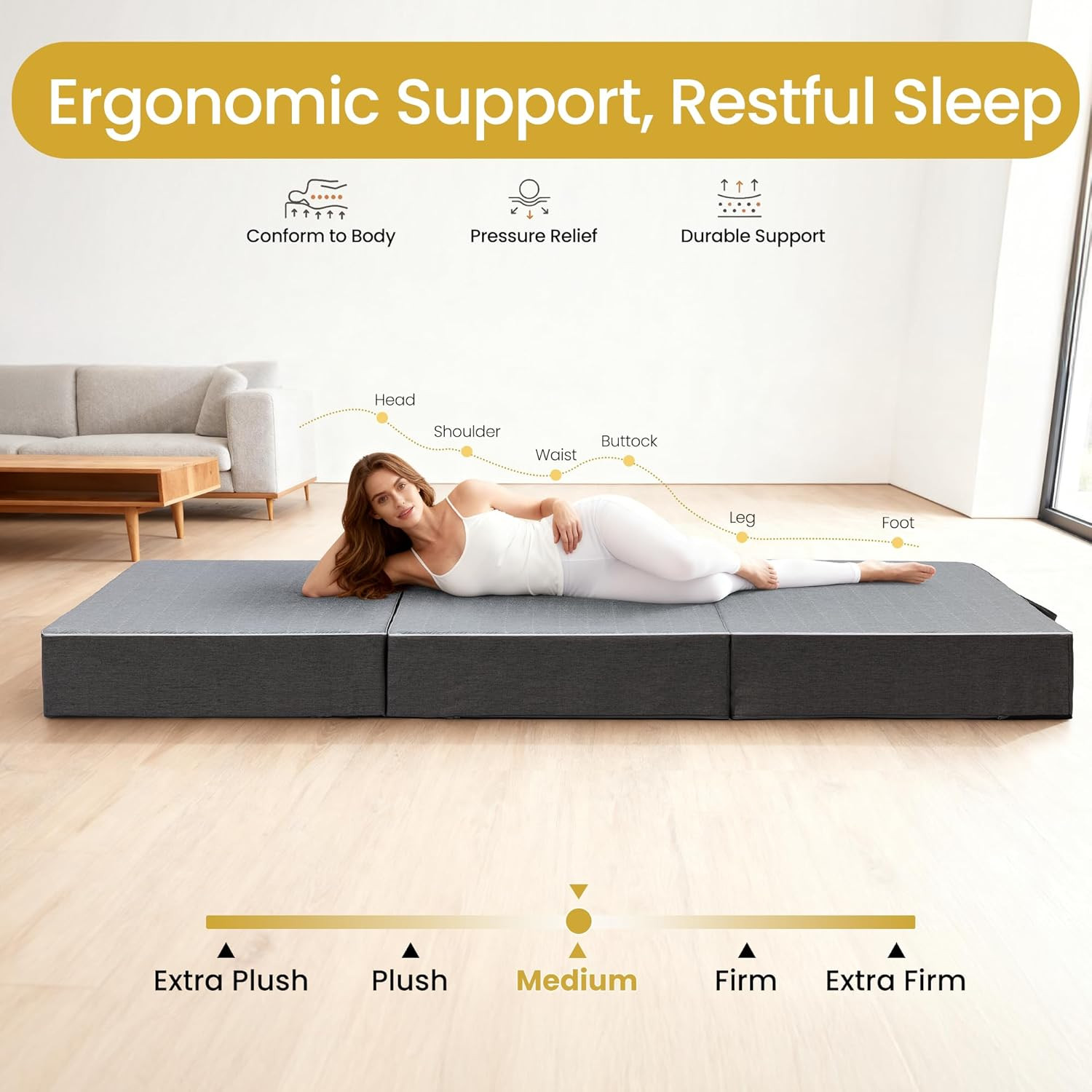 King Size Tri-Folding Mattress – 6″ Memory Foam for Home, Camping & Yoga