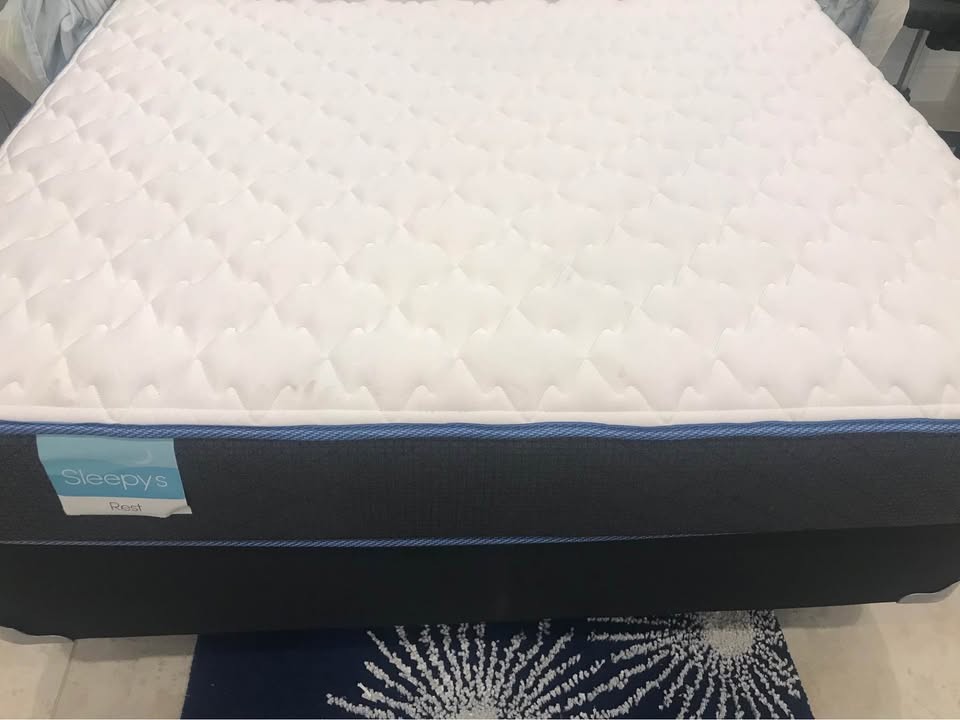 Full Mattress, Box Spring, Bed Frame, 2 Sets Bed Sheets w/Pillow Cases, Sleepys