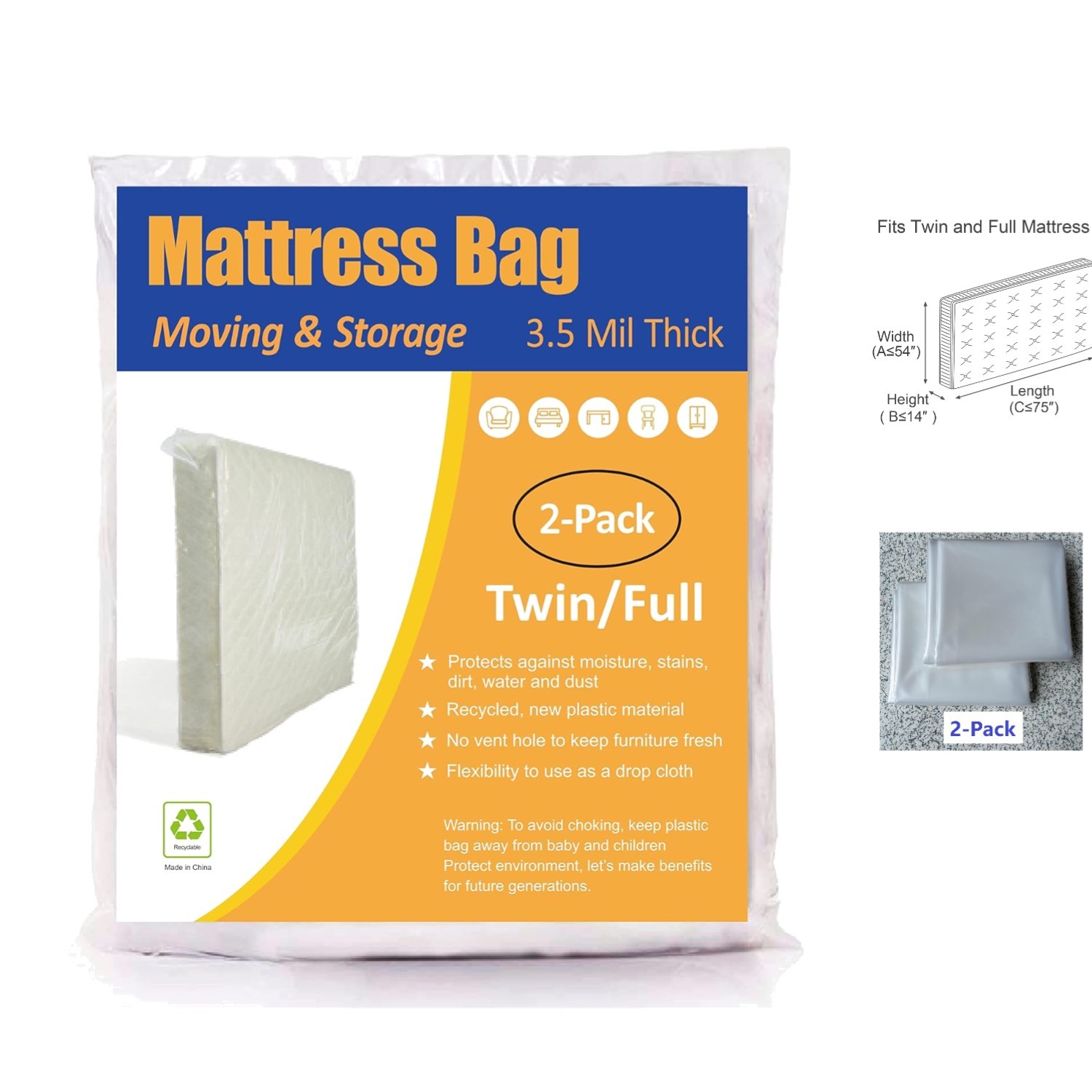 Long-Term Storage Bags for Twin/Full Mattresses – Clear & Heavy Duty Protection
